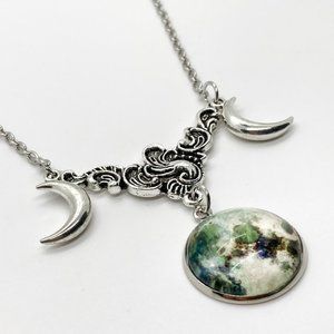 Triple Moon Necklace Goddess Moon Pendant | Silver Wiccan Jewelry | Pagan Witch